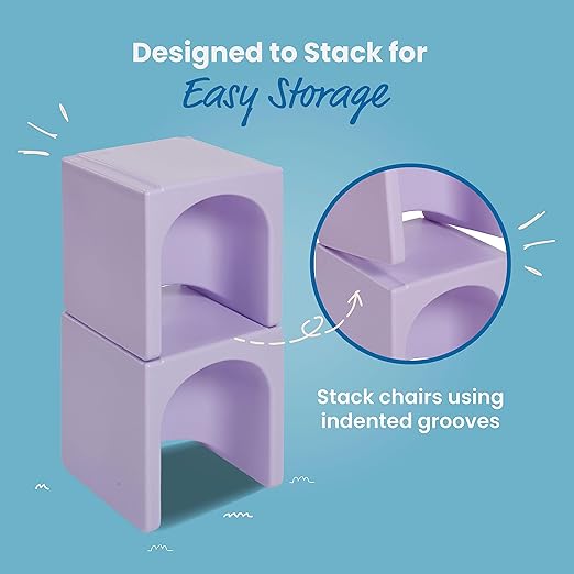 ECR4Kids Tri-Me Table and Cube Chair Set, Multipurpose Furniture, Light Purple, 3-Piece