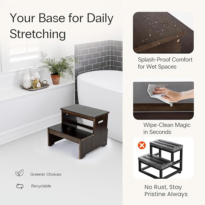 StrongTek Bed Step Stool for High Beds, Large Surface Bamboo 2-Step Stool for Adults, Seniors, Elderly, 400 lbs Heavy Duty, Non-Slip, Durable Wood Stepping Stool for Bedroom & Bathroom