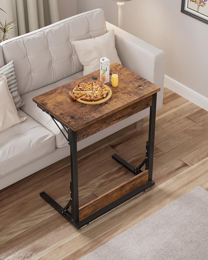 Tatub Folding TV Tray Table Set of 2, 24" Wide C-Shaped End Table for Couches, Small Sofa-Side Laptop Desk with Metal Frame for Living Room, Bedroom, Brown