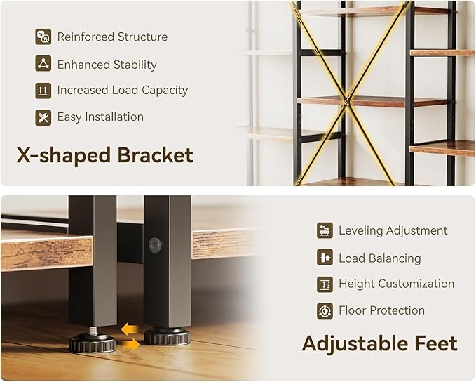 Casaottima Triple 6 Tier Bookshelf, Large Bookcase with 17 Open Display Shelves, Modern Industrial Book Shelves Book Case for Bedroom, Wide Standing Shelving Unit for Living Room Home Office, Vintage
