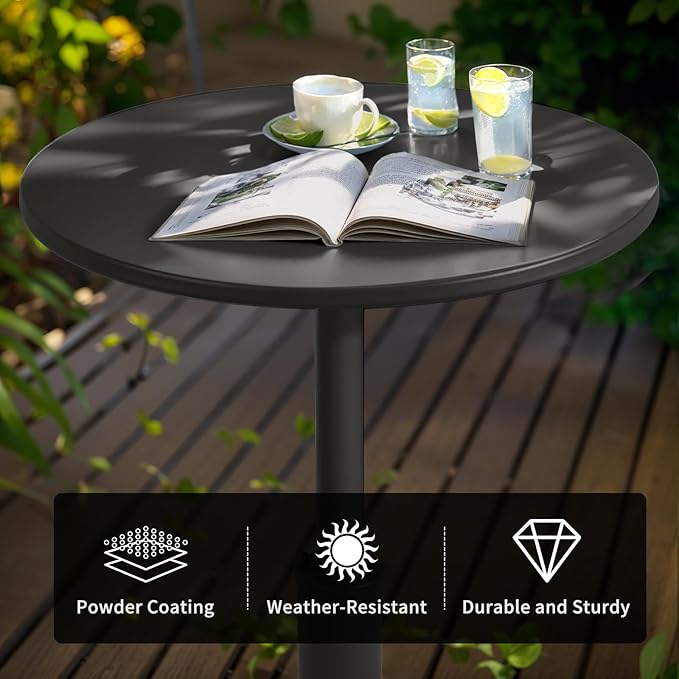 LOKKHAN 37.4" Tall High-top Table-Rustic Industrial Bar Table-23.6" Dia Round Metal Bar Height Standing Pub Table-Dining Room Bistro Table-Cocktail Table (Matte Black)