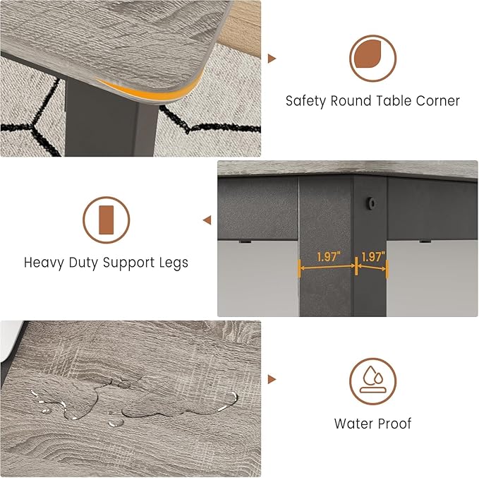 GarveeHome 70.8in Industrial Dining Table for 6, Wooden Long Dinner Table with Mortise Tenon Design, Kitchen Table with Sturdy Metal Legs, for Dining Room Home Office Living Room, Grey