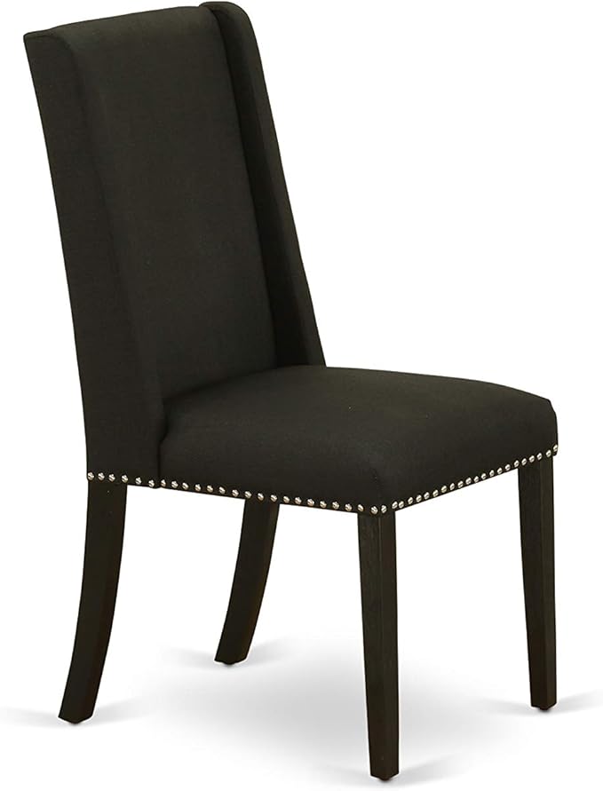 East West Furniture X627FL624-5 5 Piece Dining Set Includes a Rectangle Dining Room Table with X-Legs and 4 Black Linen Fabric Upholstered Parson Chairs, 40x72 Inch, Multi-Color