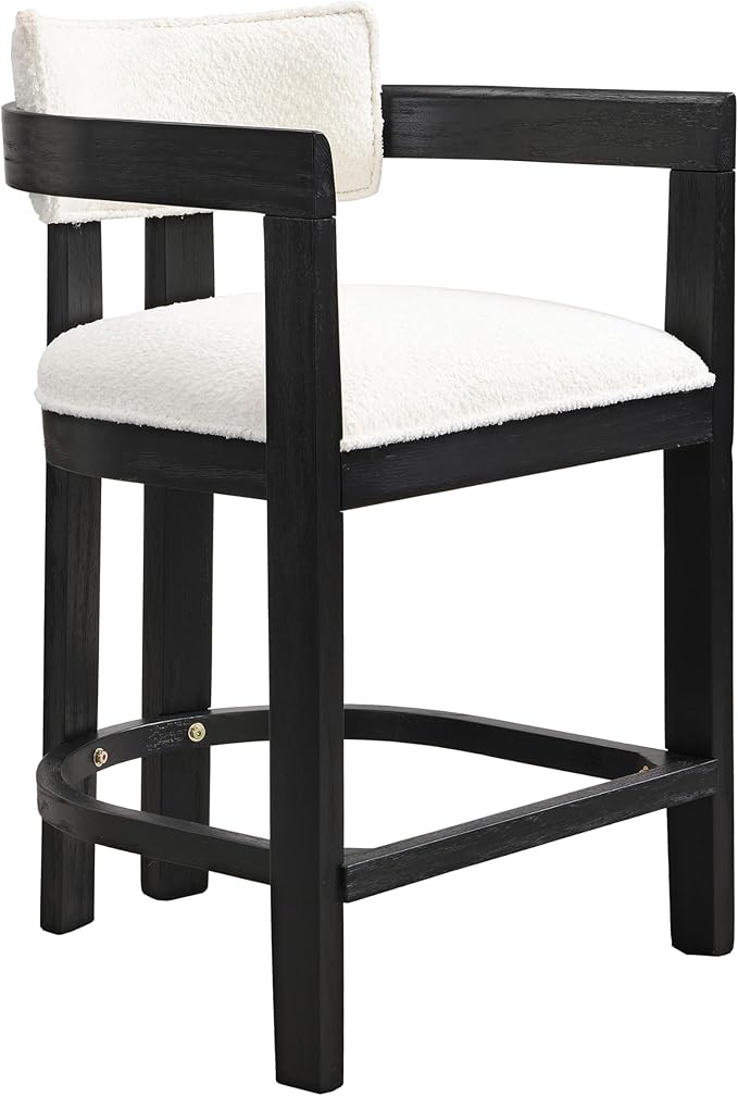 Christopher Knight Home Set of 2 Ryland Modern 26" Counter Height Bar Stools, Boucle Fabric Upholstered Counter Stools,Wooden Kitchen Island Armchair with Footrest, Round Backrest, Milky White+Black