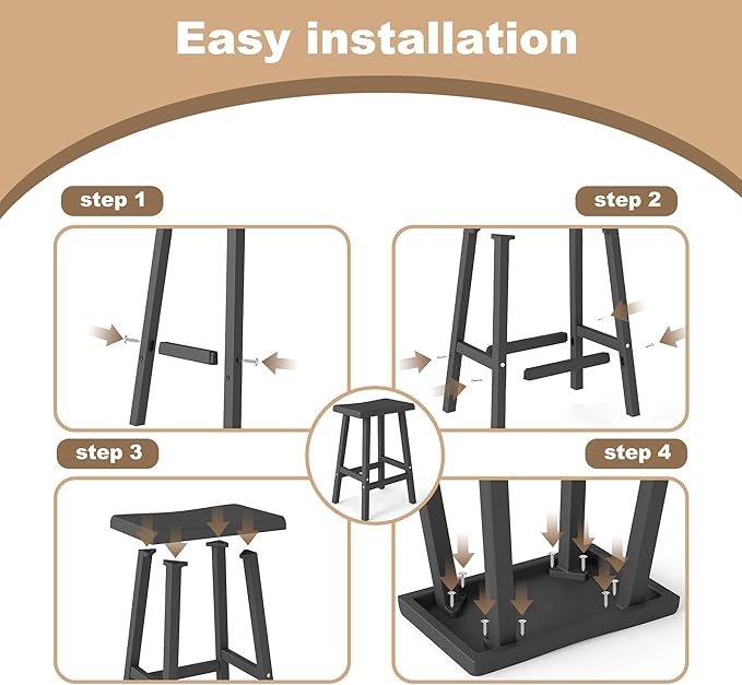 Bar Stools Set of 4, Waterproof UV-Resistant,Durable Resin Kitchen Island Chairs for Indoor & Outdoor Use, Modern Design for Home,Bar,and Cafe (29''Black-4)