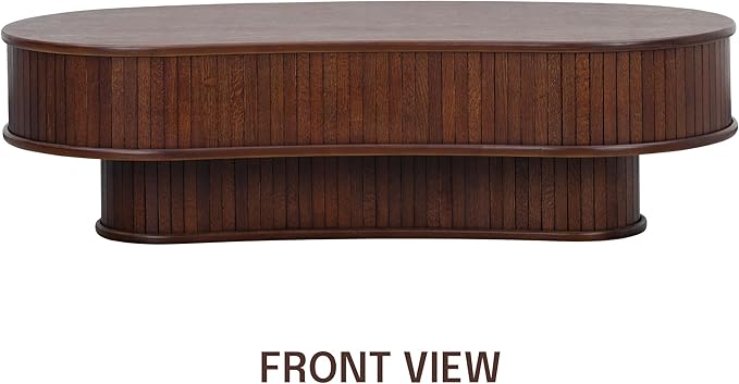 NTC Ripple DOU Coffee Table, Modern Wooden Double-Layer Center Table, Vertical Groove Design, Stylish Living Room Decor, Minimalist Style for Home and Office, Easy Assembly - Dark Walnut