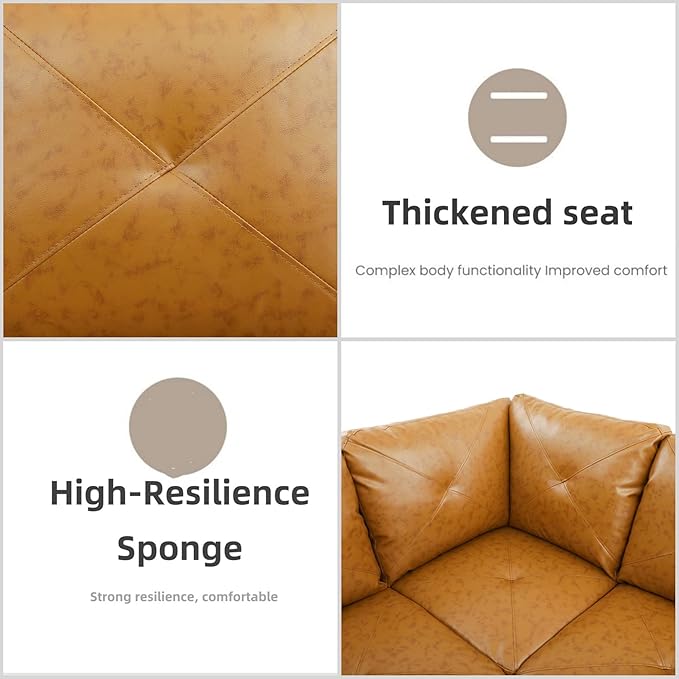 Leather Sectional Couch, Modern L Shaped Couches for Living Room, Comfy 4 Seat Modular Sectional Sofa with Ottoman Storage for Bedroom Apartment, Orange