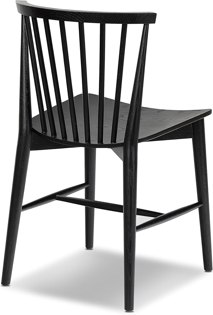 POLY & BARK Ligna Dining Chair Oak – Mid-Century Inspired Chair with Sculpted Spindle Back – Solid American Walnut Frame and Engineered Wood Veneered Seat – Fully Assembled and Ready to Use