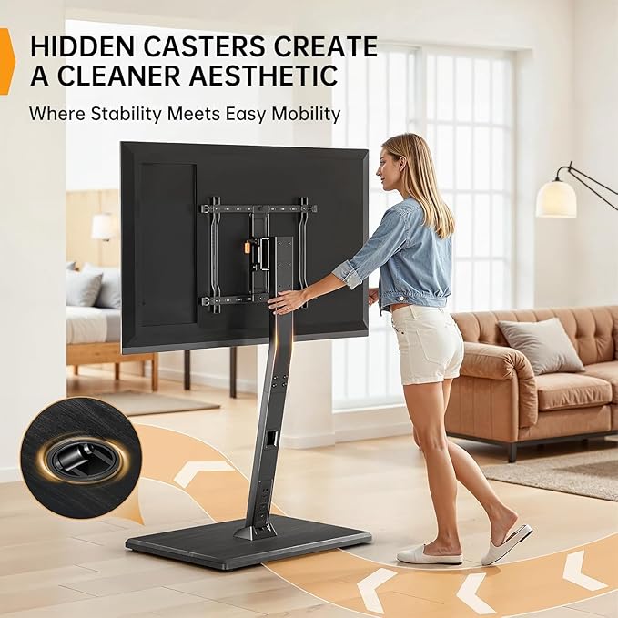 Perlegear Rolling TV Stand with Power Outlet, Tilt and Swivel Mobile TV Cart with Hidden Casters, Fits 30-70 Inch TVs, Height-Adjustable, 88 lbs Load Capacity, Max VESA 400x400mm, PGTVMC20