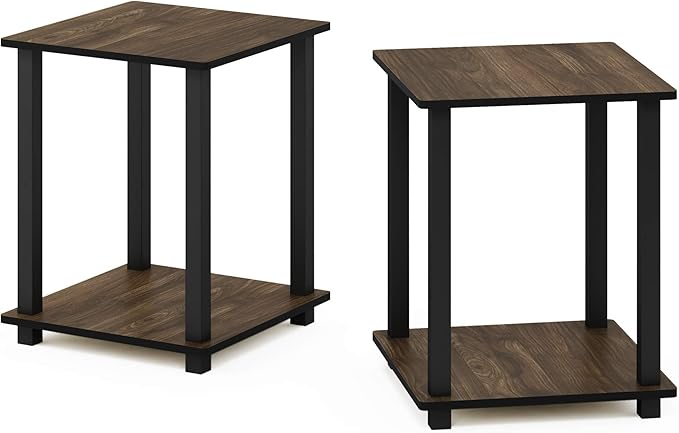 Furinno Simplistic Set of 2 End Table, Columbia Walnut/Black