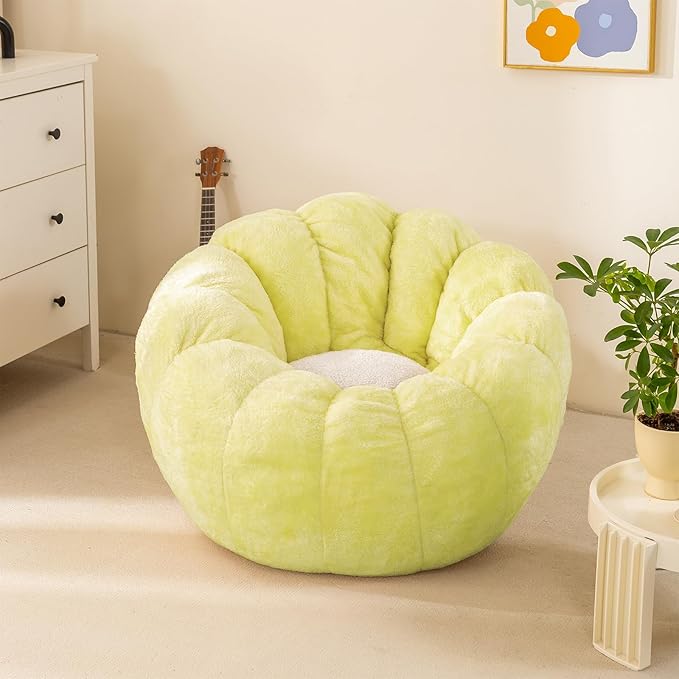 Pumpkin Bean Bag Sofa Chair, Bean Bag Chair with Filler for Teens, Kids, Toddler, Comfy and Lazy Sofa for Dorm, Apartment, Living Room and Bedroom, Grass Green