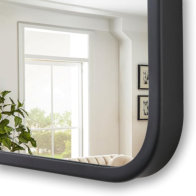 36"x48" Bathroom Wall Mirror with Matte Black Metal Frame & HD Glass, Copper-Free Mirrors Modern Rectangle Round Corner Framed Vanity Mirror - Horizontal or Vertical Installation
