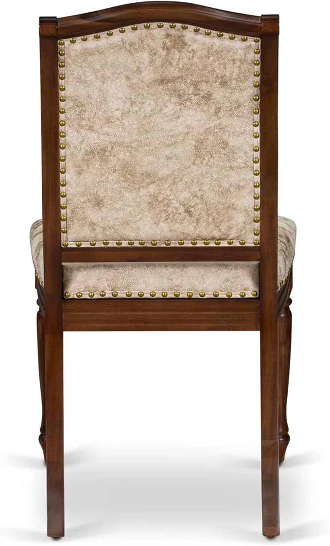 LEMA9-AWA-36 9 Pieces Kitchen Table Set Includes a Rectangular Dining Table and 8 Light Beige Polyester Fabric Dining Chairs, Antique Walnut Finish