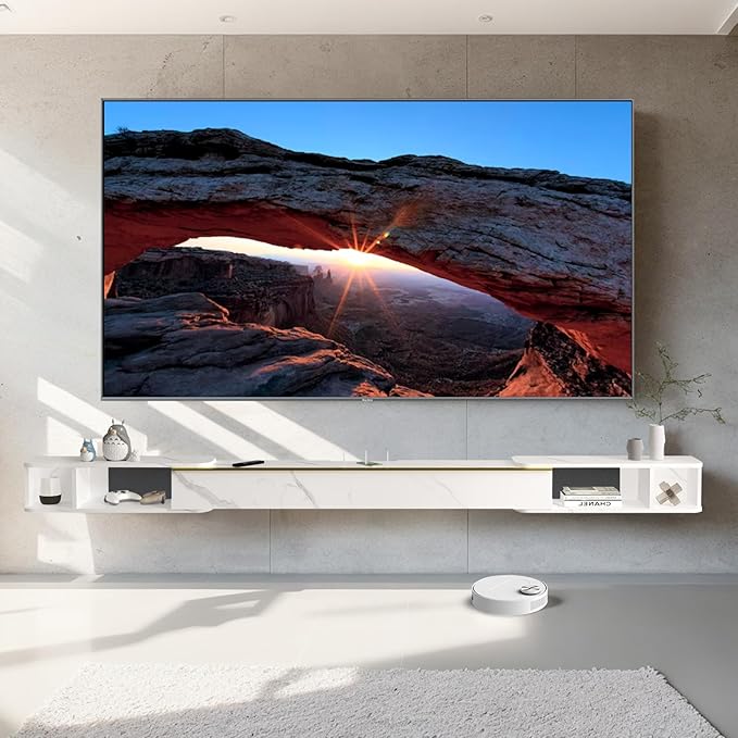 Pmnianhua Retractable Length Floating TV Stand,Minimalist Floating TV Shelf,Wall Mounted TV Console,Adjustable 87'' to 122'' Floating Entertainment Center with Storage for Bedroom Living Room(White)