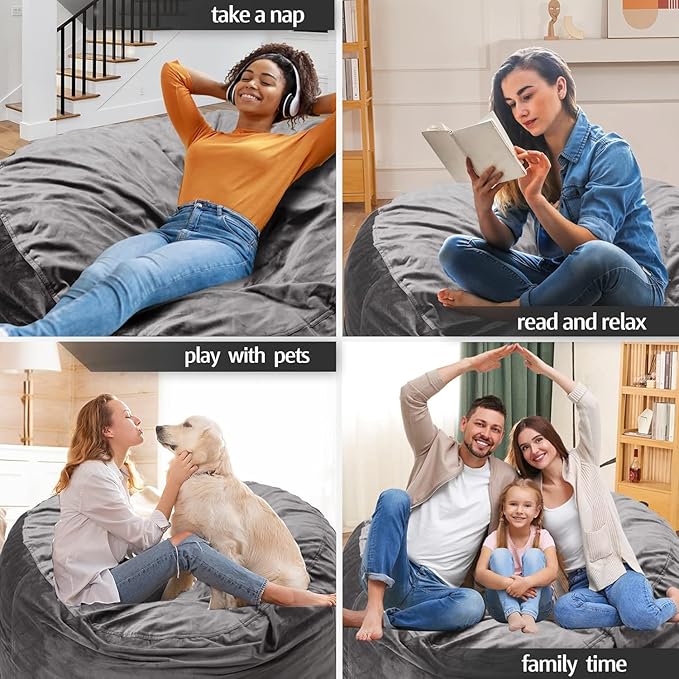 Bean Bag Chairs, Memory Foam Stuffing Bean Bag Chair for Adults/Teens/Kids, Velvet Lazy Sofa Furniture with Removable High-Rebound Memory Foam for Living Room Bedroom College Dorm