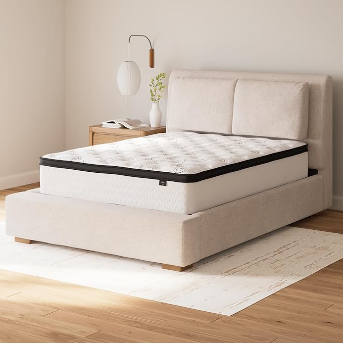 Signature Design by Ashley King Size Chime 12 Inch Medium Firm Hybrid Mattress with Cooling Gel Memory Foam for Pressure Relief, Fiberglass Free, Mattress In A Box