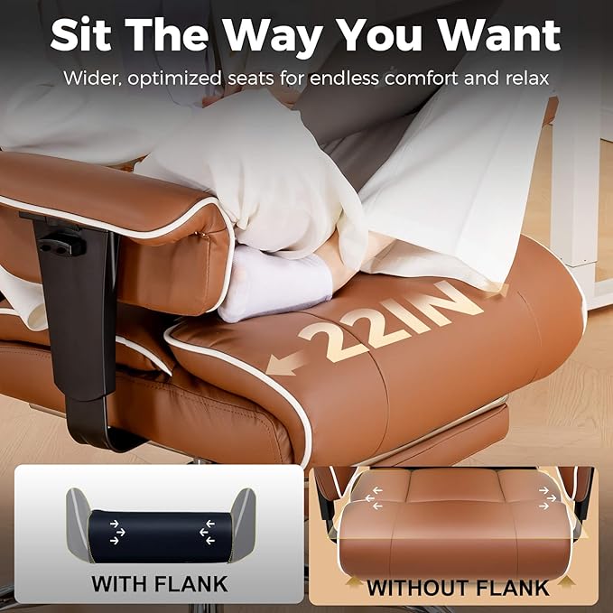 GTRACING Big and Tall Gaming Chair 400lbs Heavy Duty Office Chair with Foot Rest & Ergonomic Pocket Spring Cushion, High Back Lumbar Support for Lower Back Pain Relief, Coffee Brown