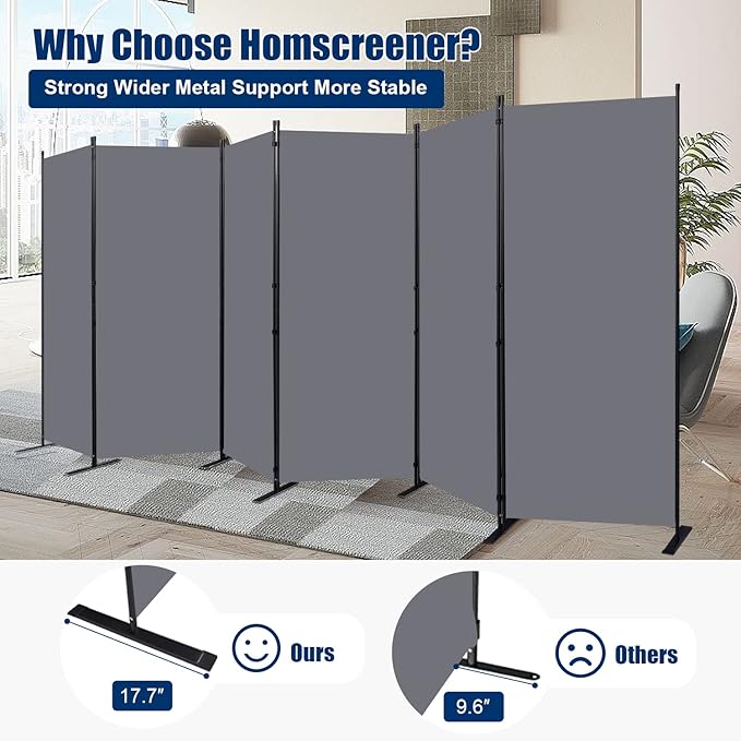 Room Divider 6FT Portable Room Dividers and Folding Privacy Screens, 204'' W Fabric Divider for Room Separation, 6 Panel Partition Room Dividers Freestanding Wall Divider Screen for Dorm Studio Office