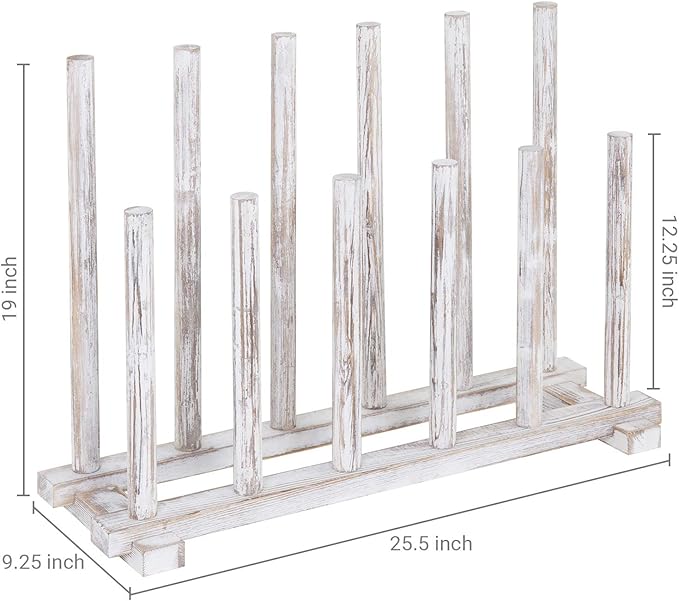 MyGift Shabby Whitewashed Wood Boot Rack Organizer Tall Boots Inverter Holder - Holds up to 6 Pairs