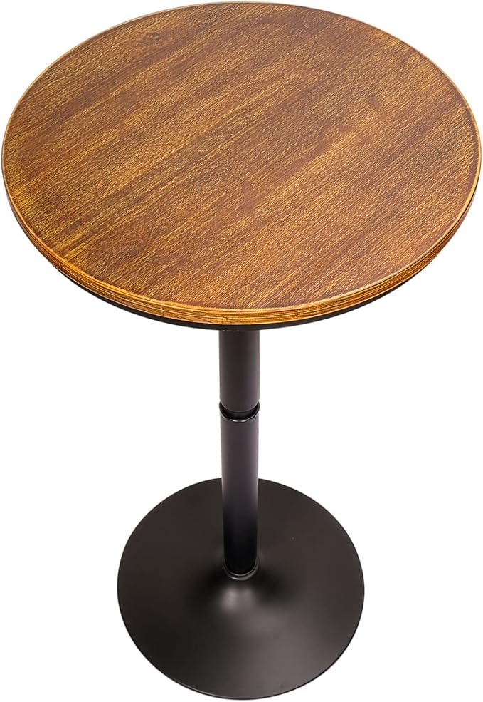 Round Bar Height Bistro Pub Table - Natural Wood Top, Heavy Metal Frame, 21.7 Inch Top, 40.5 Inch Height