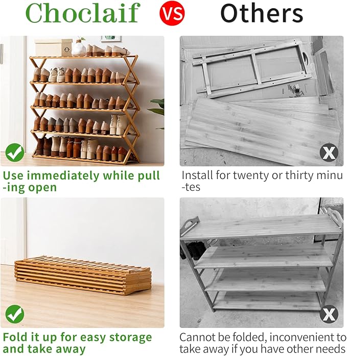 Choclaif Free Standing Shoe Racks for Closet, Shoe Shelf Bamboo Shoe Rack for Bedroom, Entryway Hallway Closet Living Room Organizer（4 Tier）
