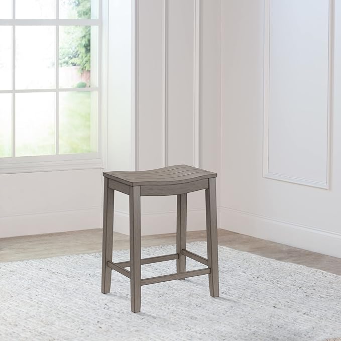 Hillsdale Fiddler Wood Backless Counter Height Stool with Saddle-Style Seat, Aged Gray