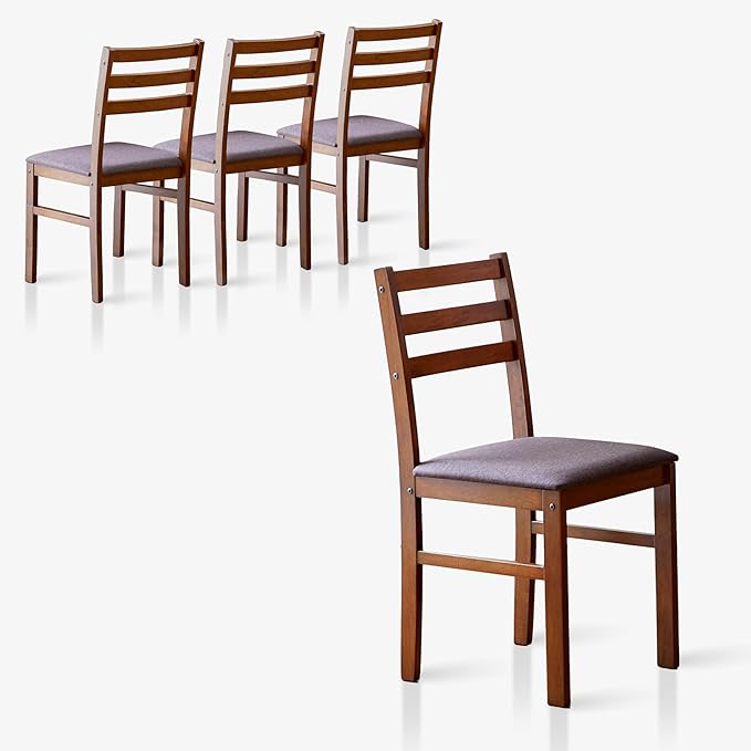Livinia Seattle Modern Farmhouse Kitchen Dining Room Chair Set of 4, Solid Wood Fabric Upholstered Cushion Seat Wood Ladder Back Chairs (Antique)