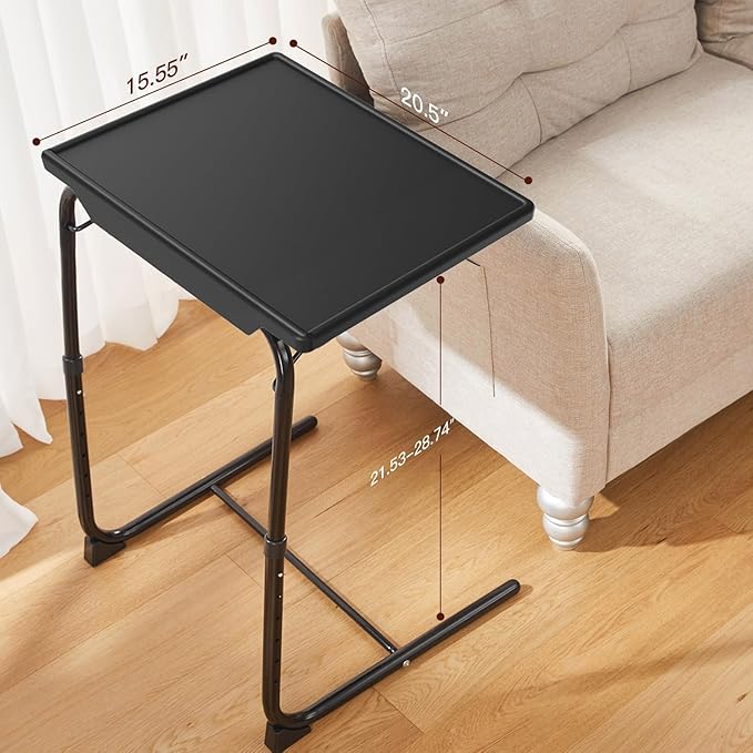 Adjustable TV Tray Set of 2 - TV Dinner Tray on Bed & Sofa, Comfortable TV Tray Table with 6 Height & 3 Tilt Angle Adjustments by HUANUO (2 Pack)