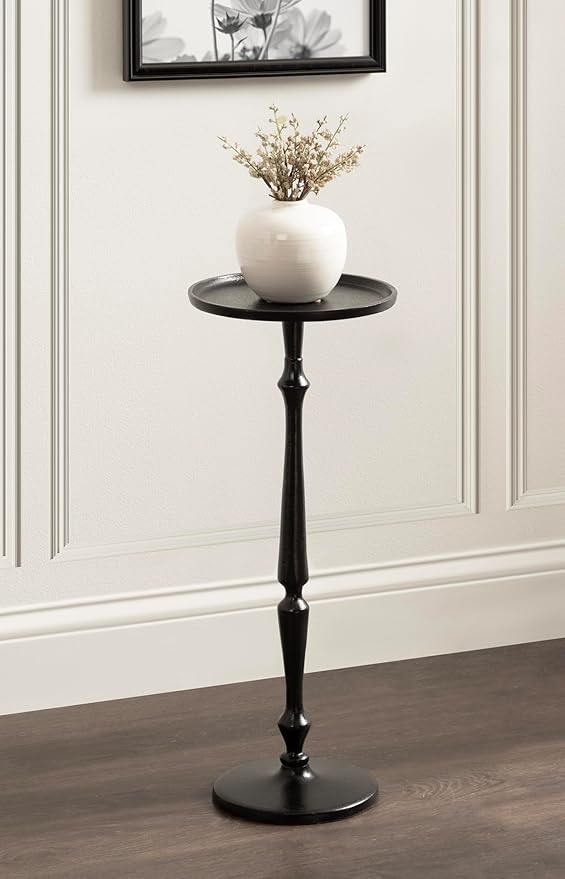 Kate and Laurel Carling Traditional Metal Round Drink Table, 9 x 9 x 22, Black, Vintage Cast Aluminum Accent Table with Unique Spindle Design for Use as Indoor Plant Stand or Living Room Decor Piece