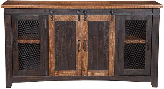 Martin Svensson Home Santa Fe Solid Wood TV Stand, 65", Antique Black and Aged Distressed Pine
