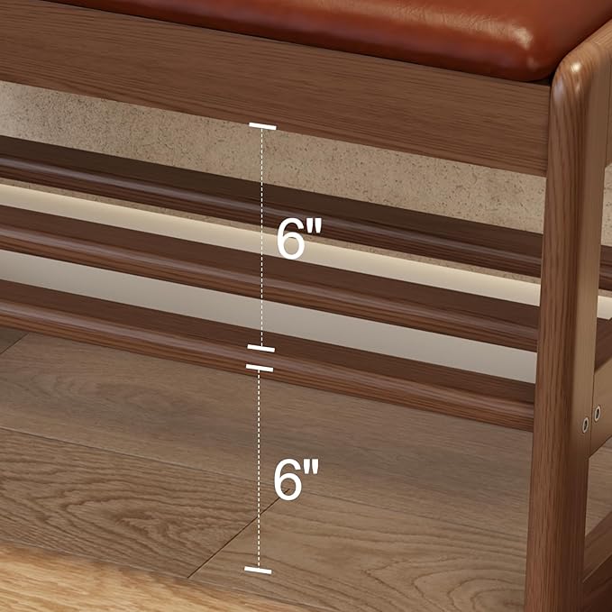 Shoe Rack Bench with Leather Cushion,2 Tiers Shoe Bench with Flip-Top Storage,Wood Shoe Rackh for Entryway,Hallway（Orange,31.5"）