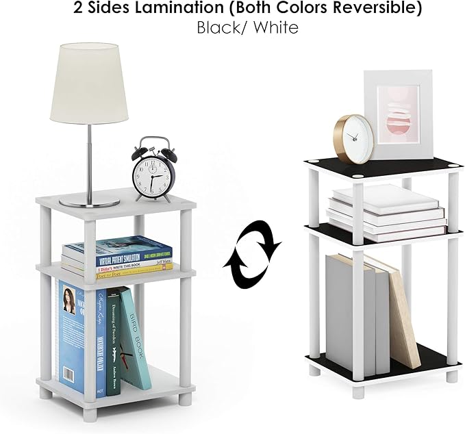 Furinno Just 3-Tier Turn-N-Tube End Table / Side Table / Night Stand / Bedside Table with Plastic Poles, 1-Pack, White(Espresso)/White