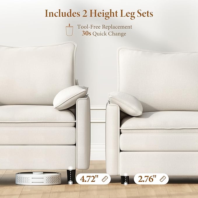 Vesgantti 142" U Shaped Sectional Couch, Comfy Cloud Modular Sectional Sofa with 2 Ottoman Deep Seat Chenille Modern Cloud Sofa, Modular Sofas for Living Room, Bedroom and Apartment, Snow White