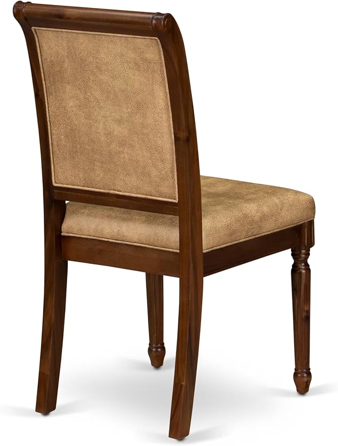 LKCY9-AWA-28 9-Piece Kitchen Table Set Includes a Dining Table and 8 Beige Polyester Fabric Dinner Chairs with High Back - Antique Walnut Finish
