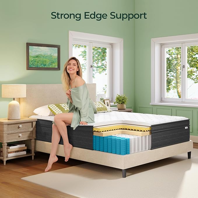 12 Inch Twin Size Mattress in a Box - Memory Foam & Pocket Spring Bed Mattress for Back Pain Relief, Cool Breathable Fiberglass-Free Cover, Medium Firm, CertiPUR-US Certified