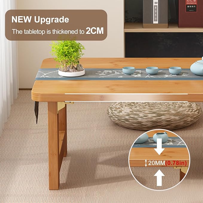 Japanese Floor Sitting Table, Folding Wood Tea Table Chabudai Japanese Coffee Table Low Table for Living Room Home Tatami Office (B 47.2 * 19.6 * 13.7 INCH)