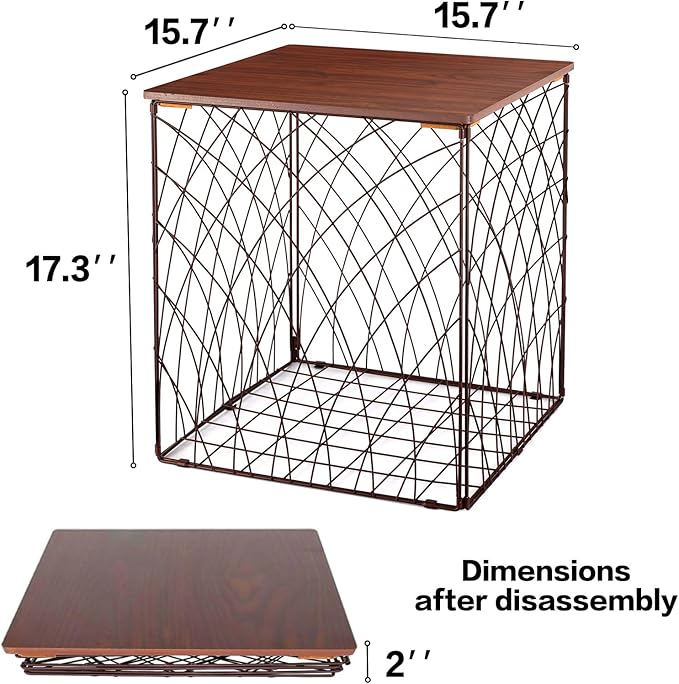Small Coffee Table Storage, Square End Tables Blanket Basket with Lid for Living Room Folding Storage Side Table 1 Pack
