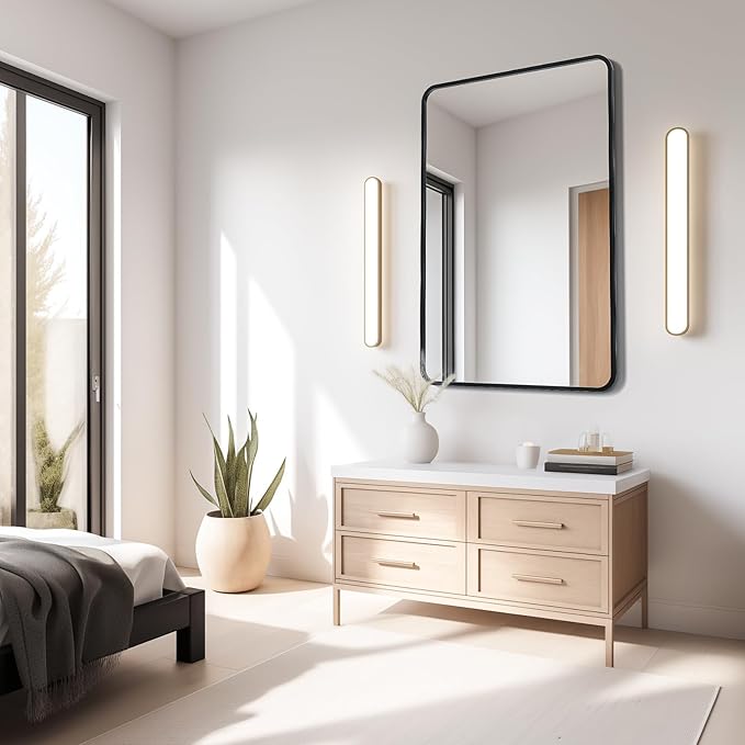 USHOWER Black Bathroom Mirror for Over Sink 24 x 36 Inch, Metal Frame Rectangle Vanity Mirror, Modern Farmhouse, Wall Mounted