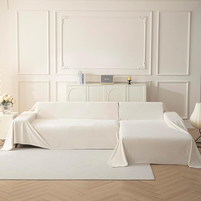 MYSKY HOME White Armchair Couch Cover for Sofa, Couch Covers for Dogs Washable, Couch Cover Blanket Modern Sofa Slipcovers, Super Soft Sofa Furniture Cover for Reclining Couch, 71" x 91"