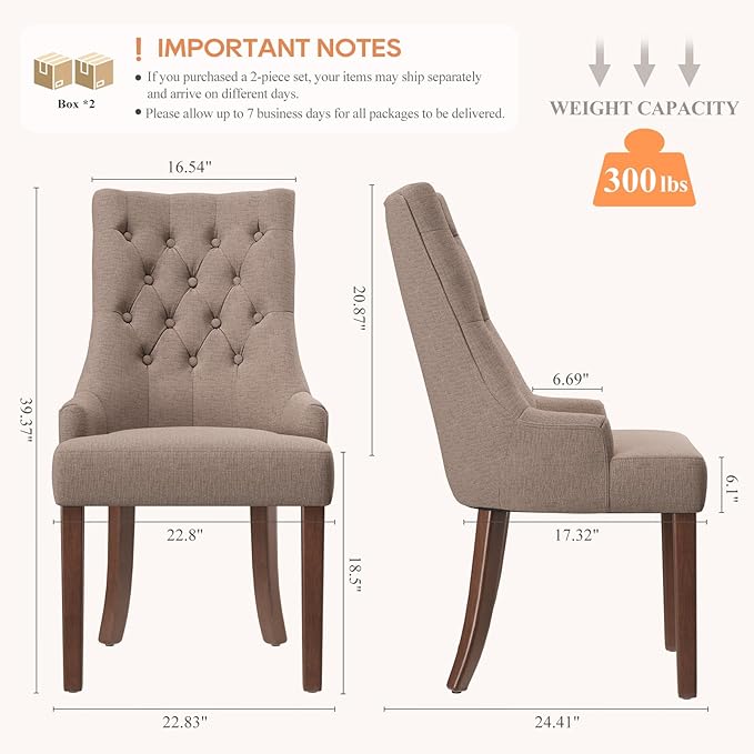COLAMY Wingback Upholstered Side Dining Room Chairs Set of 4, Fabric Dining Chairs with Tufted Button, Living Room Chairs for Home Kitchen, Taupe