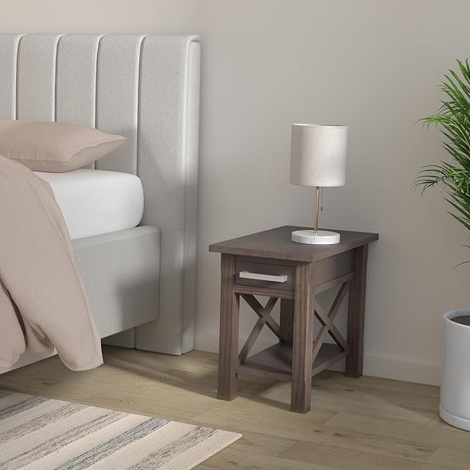 SIMPLIHOME Kitchener SOLID WOOD 14 inch Wide Rectangle Contemporary Narrow Side Table in Warm Walnut Brown for the Living Room and Bedroom