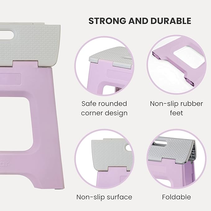 Vigar Compact Step Stool Foldable, 12-1/2-inch Step Stools for Adults up to 330 Pound, Lightweight Stool, Non-Slip Folding Step Stool, Purple