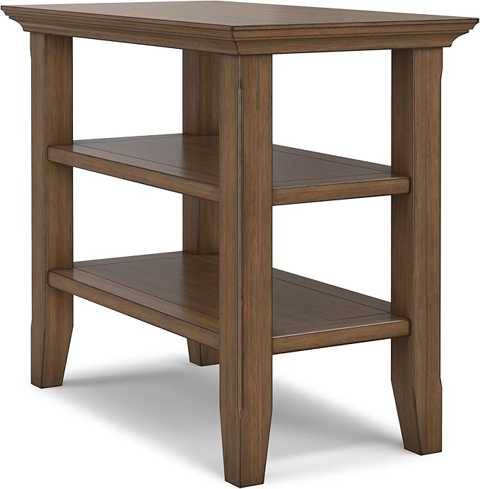 SIMPLIHOME Acadian 14-inch Wide Solid Wood Narrow End Table in Rustic Natural Aged Brown, Transitional-Style Side Table for Living Room, Bedroom, or Family Room with 2 Open Shelves