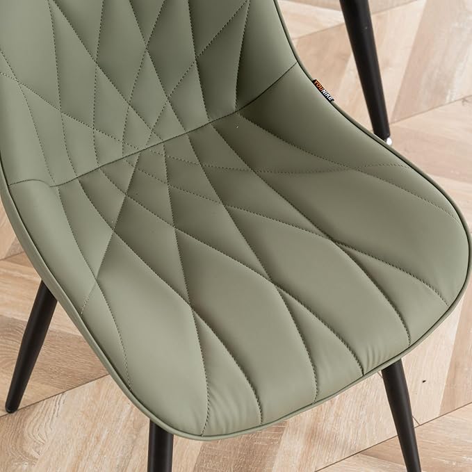 Rowill Dining Chairs Set of 2 - Upholstered Faux Leather Kitchen Chairs with Soft Cushion Backrest, Sturdy Metal Legs & Non-Slip Pads, Perfect Modern Design for Home Dining Room, Kitchen, Olive Green