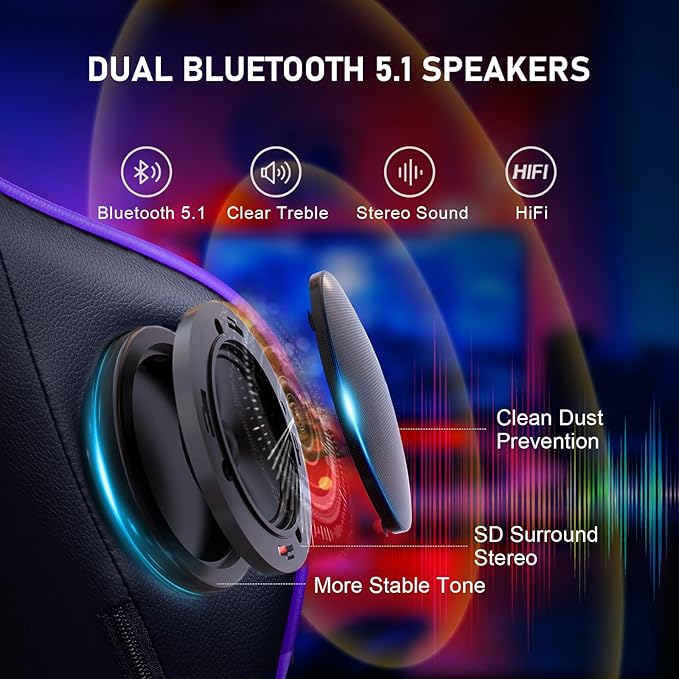 GTRACING Gaming Chair with Speaker and Footrest Office Computer Chairs Music Video Gamer Chair Heavy Duty Ergonomic Computer Office Desk Chair Purple
