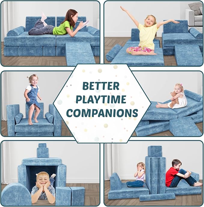 Modular Kids Play Couch & Sofa with Doodle Board & Stickers, High-Density 27D Foam Set, Convertible Folding Child Couch with Washable Covers, Durable Kids Furniture for Playroom - Dark Grey