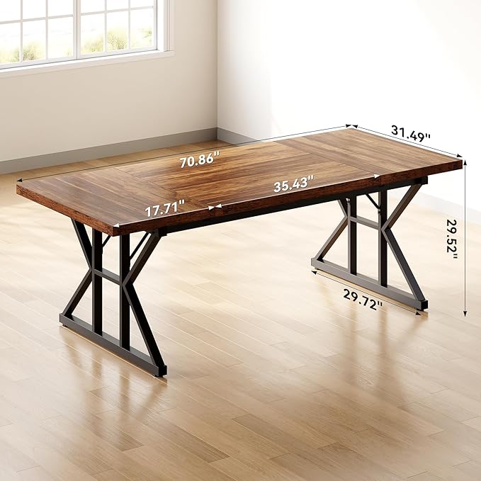 LITTLE TREE 70.8-Inch Office Desk, Wooden Executive Office Desk, Modern Work Desk, Large Farmhouse Writing Table Computer Desk for Home, Brown-Black