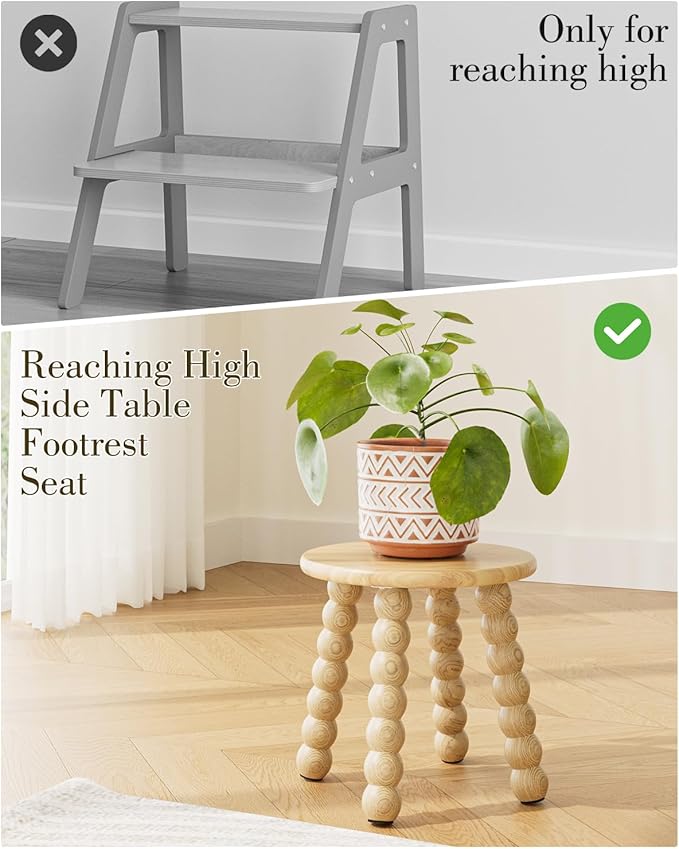 Masupu Solid Wooden Step Stool for Adults Kids, 11 inch Small Foot Stool, Non-Slip One Step Stool, Sturdy Foot Stool for Bathroom, Bedroom, Kichen, Plant Stand(Natural)