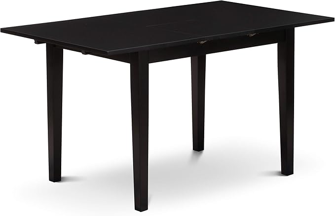 East West Furniture NOBR3-BLK-17 3 Piece Dining Room Table Set Contains a Rectangle Kitchen Table with Butterfly Leaf and 2 Light Sable Linen Fabric Parson Chairs, 32x54 Inch, Black