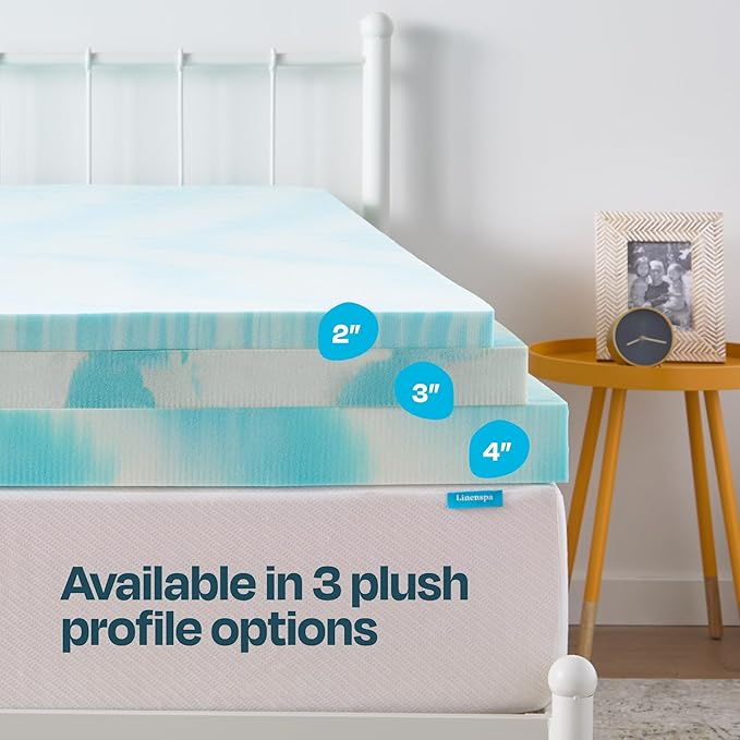 Linenspa 3 Inch Gel Swirl Memory Foam Mattress Topper – Cooling Gel Infused – Pressure Relieving Bed Topper - Mattress Pad – CertiPUR Certified - California King Size
